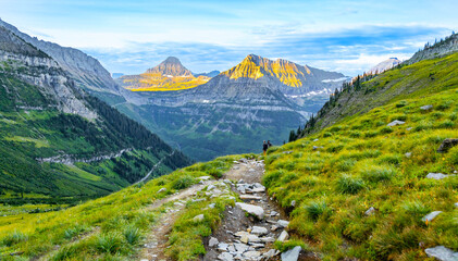 Scenic Highline Trail hiking route through Glacier National Park © PhotoSpirit