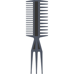 A Dark Gray Hair Comb With A Forked End And A Central Spacing Teeth Design On A White Transparent Background