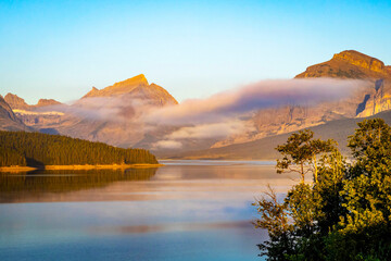 Beautiful Sunrise at Lake Sherburne in Glacier National Park