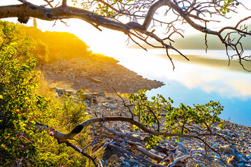 Beautiful Sunrise at Lake Sherburne in Glacier National Park