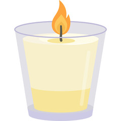 A Lit Cream Colored Candle Inside A Clear Glass Container With A Transparent Background And A Warm Orange Flame