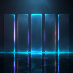 青く光る未来的な柱群
