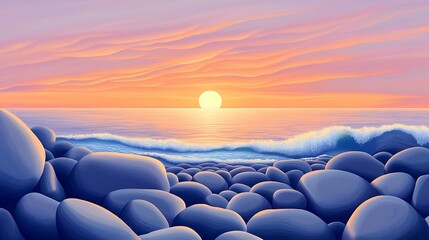 Sunset and sunrise over snowy mountains with ice glaciers and blue sky