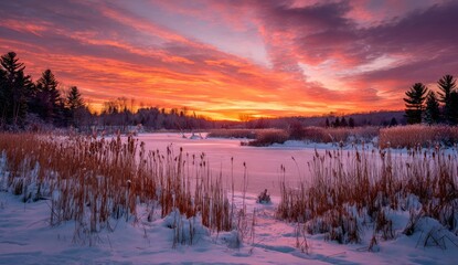 Winter sunrise over frozen marsh (1)