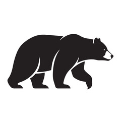 Minimalist black bear icon – stylized silhouette of walking bear with lowered head and strong build for wildlife design, nature visuals, and strength-themed graphics.