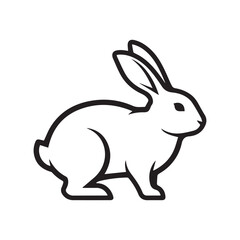Fototapeta premium Minimalist black rabbit icon – stylized silhouette of sitting bunny with upright ears and bold outline for wildlife design, nature visuals, and spring-themed graphics.