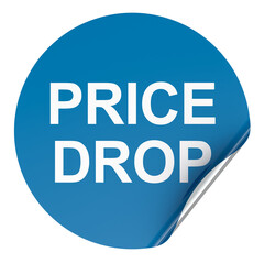 Price drop, sticker with curled corner. 3D rendering