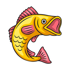 Cartoon Golden Fish With Open Mouth and Pink Fins And Dorsal Fin On A Transparent Background Simple...