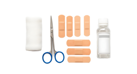 First Aid Kit Essentials Bandages, Scissors, and Antiseptic Solution for Immediate Care