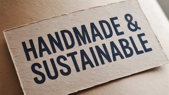 Handmade and sustainable message on textured cardboard surface