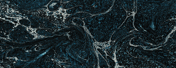 Black fluid marble stone texture with a lot of blue and white details used for so many purposes such ceramic wall and floor tiles and 3d PBR materials.