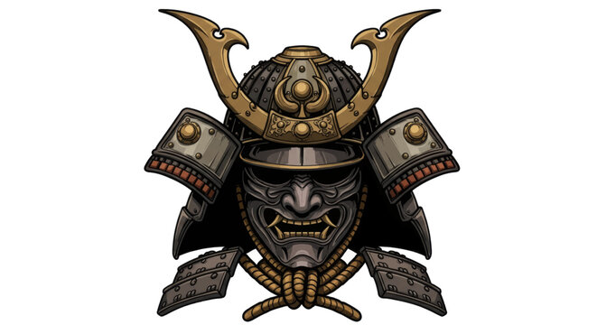Samurai Warrior Mask Emblem, Japanese Warrior Bushido Spirit Icon