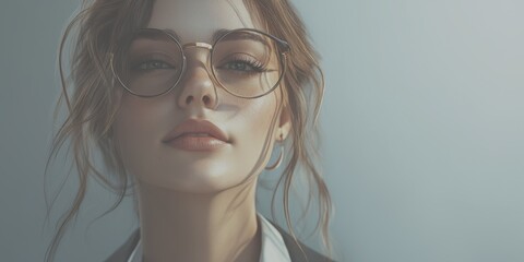 Confident young woman showcasing style and elegance with glasses in a serene indoor setting during daylight hours - Low Contrast