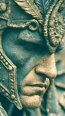 Detailed portrait of a warrior in ancient armor showcasing intricate designs and texture during a historical reenactment event