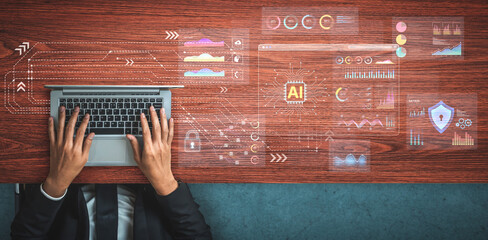 An Artificial Intelligence platform for business intelligence. The dashboard shows advanced data analytics, predictive modeling, and security monitoring through various visualizations. Fermion