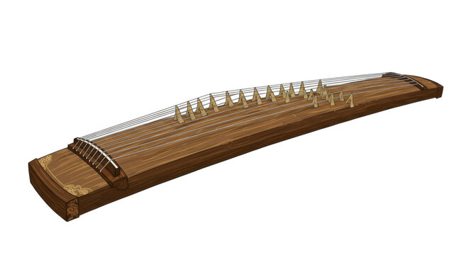 Acoustic Zither Instrument A Traditional Chinese Guzheng With Wooden Frame and Strings