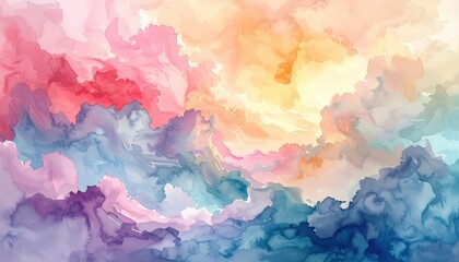 Fototapeta premium Abstract Watercolor Painting Displaying Swirling Hues of Pink Orange Blue and Purple on White Background