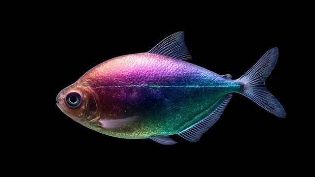 Vibrant fish with iridescent scales against a dark backdrop