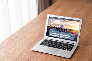 Fototapeta premium Online flight booking website provide modish reservation system . Travel technology concept .