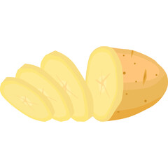 A whole potato sliced into pieces on a transparent background