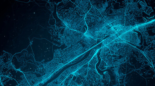 Futuristic cyan city map top view

