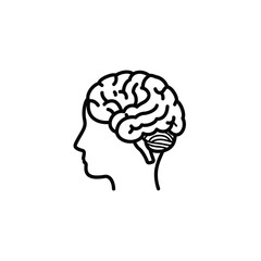 Obraz premium Human brain illustration, side view, black and white line art.