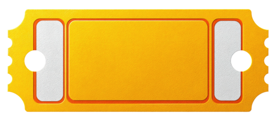 Golden ticket with notched edges, blank fields, and orange border