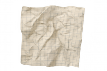Crumpled checkered cloth napkin fabric texture isolated on transparent background, textile surface with wrinkles