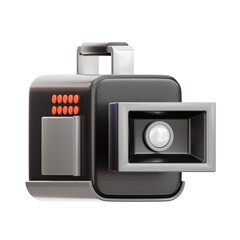 Vintage 3D Camera Icon with Reel and Buttons on Transparent Background Represents Photography and Filmmaking