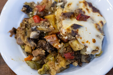 Close-Up of Hungarian Kebab on a White Plate
