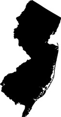 Black silhouette vector of New Jersey state boundary, rendered in a solid black fill, providing a clean, minimalist, and impactful graphic representation of the Mid-Atlantic U.S. territory.

