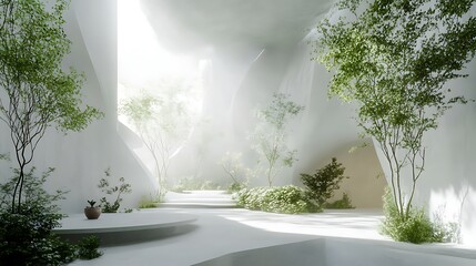 Contemporary interior design of a luxury home or hotel room featuring stylish furniture, a clean bathroom sink, and light architecture