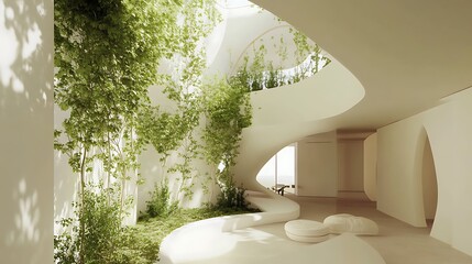 Contemporary interior design of a luxury home or hotel room featuring stylish furniture, a clean bathroom sink, and light architecture