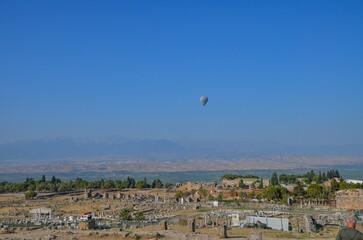 Türkiye, Hierapolis August 24, 2025 – ancient ruins and theater near Pamukkale, balloon flight
