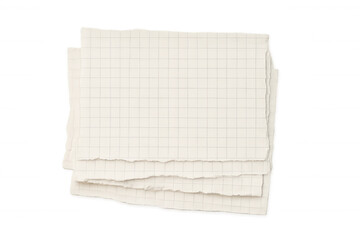 Fototapeta premium Torn graph paper stack creating rough vintage texture, blank memo notes with transparent background