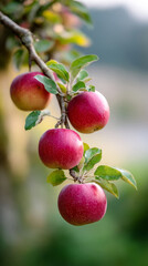 Obraz premium Abundance of ripe apples on tree branch in natural orchard setting