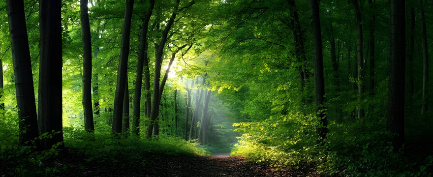Natural archway shaped by branches in the forest