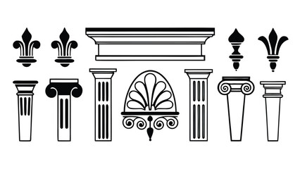 Architectural Motifs, Classical elements Blocks Design Vector Line Art Cad Drawings of structural elements, historical design, decorative motif