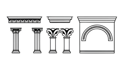 Architectural Motifs, Classical elements Blocks Design Vector Line Art Cad Drawings of structural elements, historical design, decorative motif