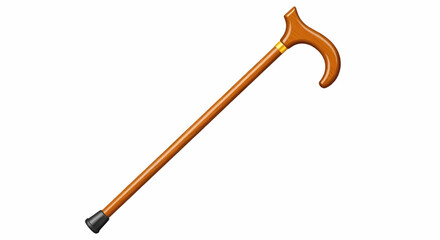 Elegant brown wooden walking stick with a comfortable grip handle, isolated mobility support aid vector illustration