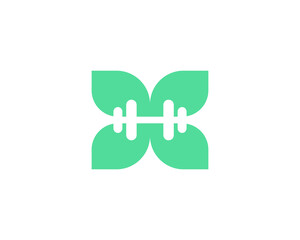Abstract dumbbell, leaf, flower logo design template. Minimalistic sport, letter h, eco  sign symbol mark logotype.