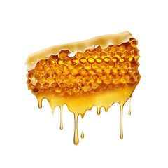 Golden honeycomb dripping with sweet honey macro shot isolated on a transparent background image