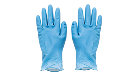 Pair of bright blue disposable nitrile gloves isolated on a clean white background, ready for use