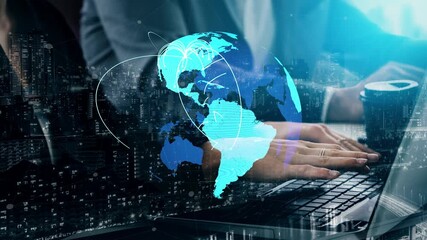Global network connection visualization showing data exchange, digital link, worldwide communication. Global data flow and digital network infrastructure connecting regions around the world. Thunk - Powered by Adobe