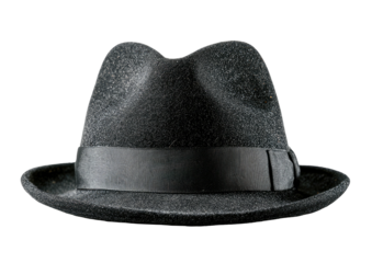 Black fedora with a dark band, dark background, classic style
