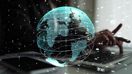 Explore a futuristic visualization of a digital globe representing global data networks, showcasing financial metrics and technology trends for business insights. Xenic - Powered by Adobe