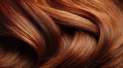 Naklejka premium Close-up of shiny auburn hair with curls, texture is smooth and clean. Great for beauty themes and showcasing hair care product results.
