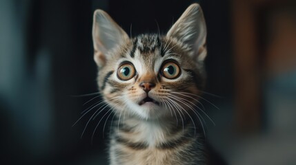 Obraz premium surprised cat make big eyes. American shorthair surprised cat or kitten funny face big eyes, cute, domestic, kitten, feline, Emotional surprised, kitty, wow