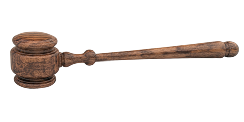 Wooden gavel with a rounded head and handle on a black background