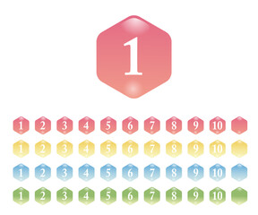 数字のアイコンセット。キャンディ風のかわいいアイコン。4つのカラー。白背景にベクターイラスト。